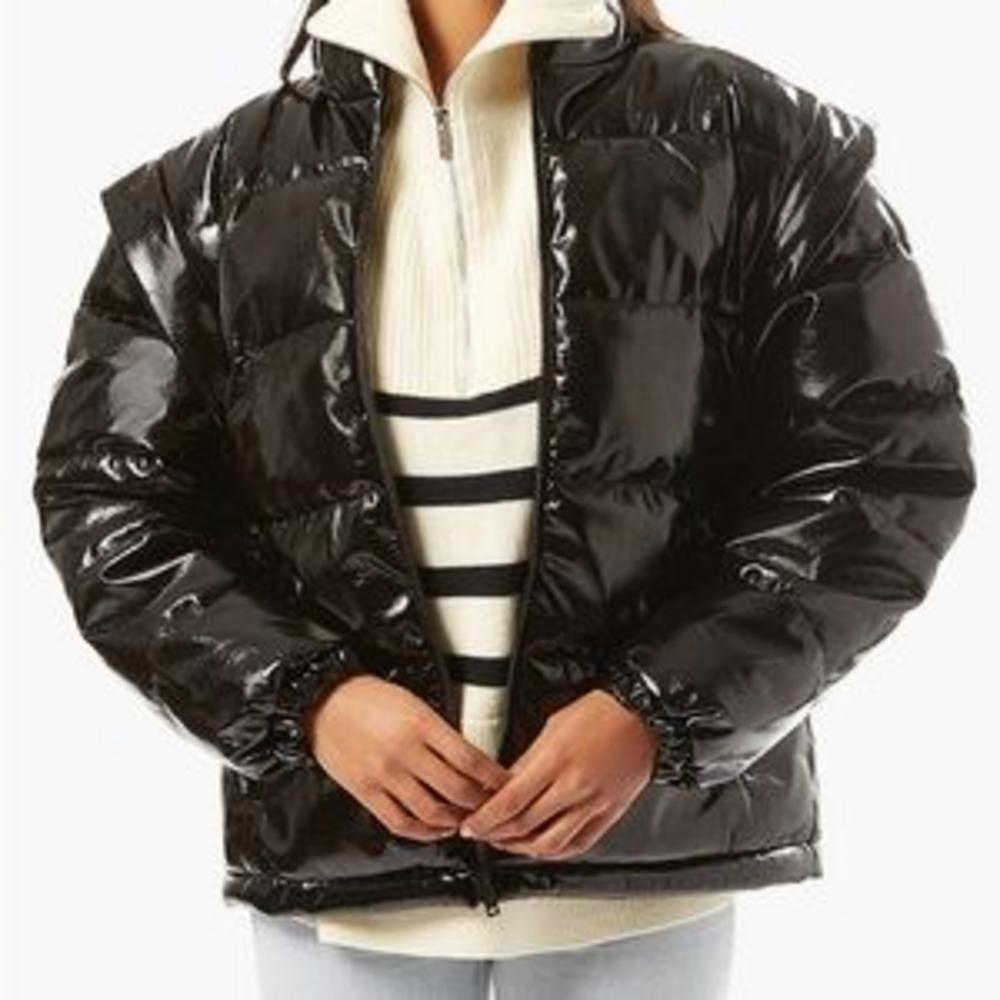 Weworewhat Faux Leather Snap Off Sleeve Puffer Jacket in Black - Picture 4 of 5
